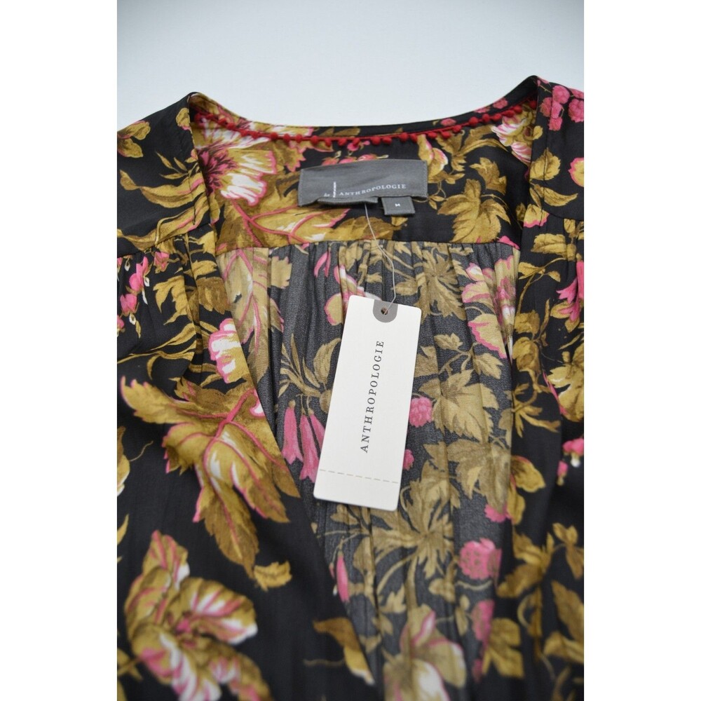 NWT Anthropologie Tunic Top Blouse Shirt Size M Deep-V Floral Long Sleeve Boho - Picture 8 of 13